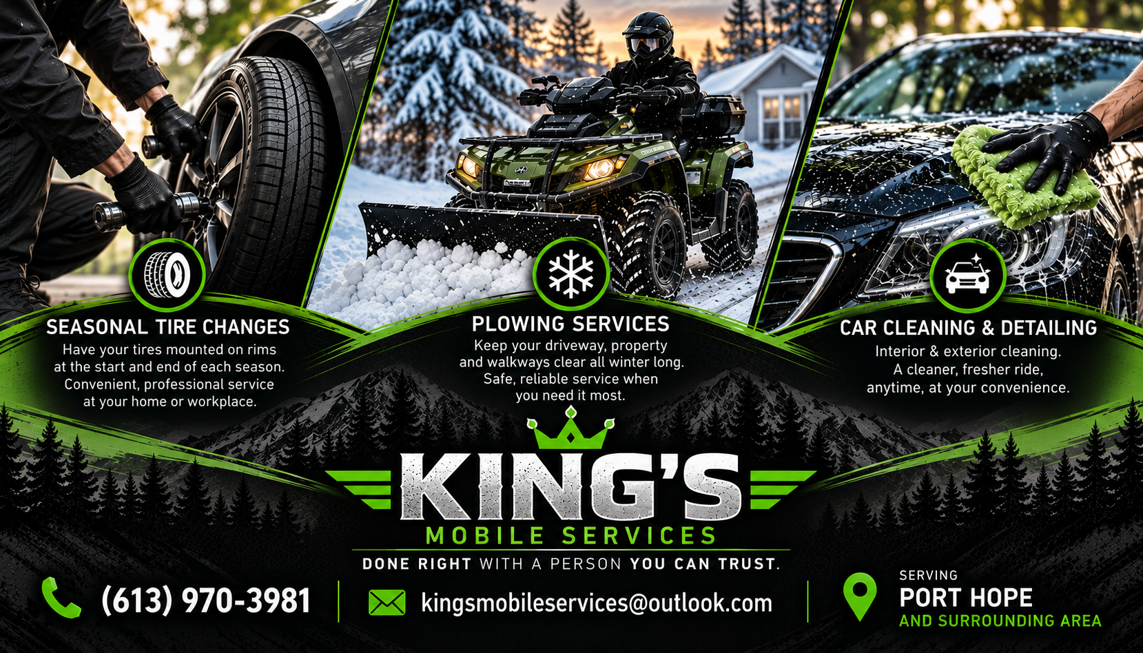 King's Mobile Services tire change, plowing and car detailing services